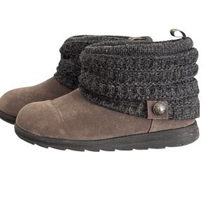Ladies Muk Luks Cozy Knit Cuff Ankle Boots - Brown/Gray